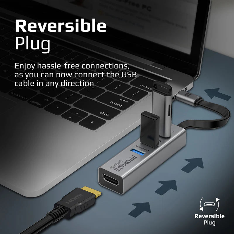 Promate 4-in-1 4K Vivid Clarity USB-C to HDMI Adapter | MediaHub-C3