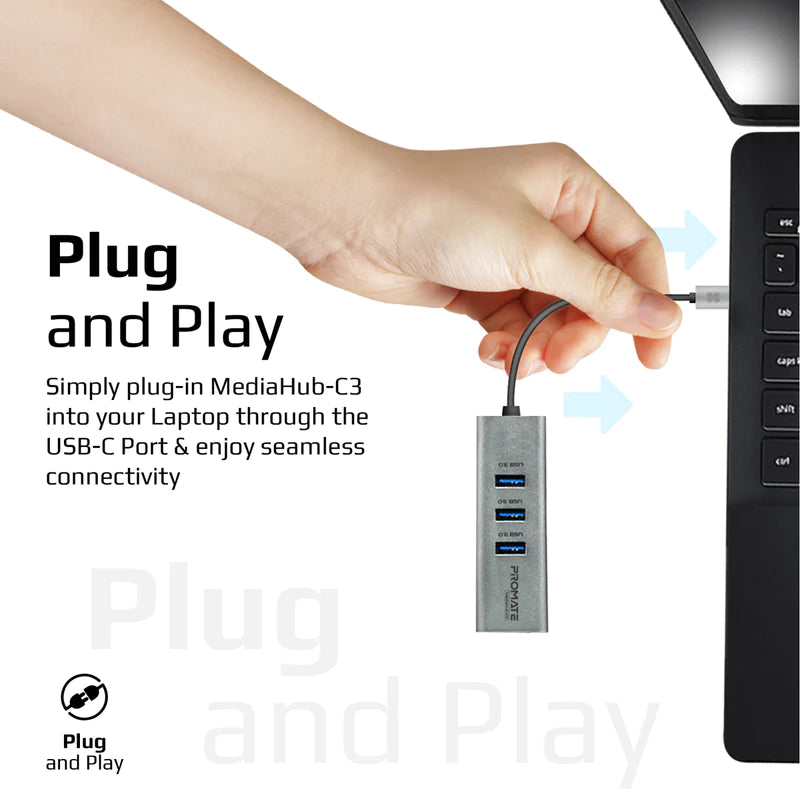 Promate 4-in-1 4K Vivid Clarity USB-C to HDMI Adapter | MediaHub-C3