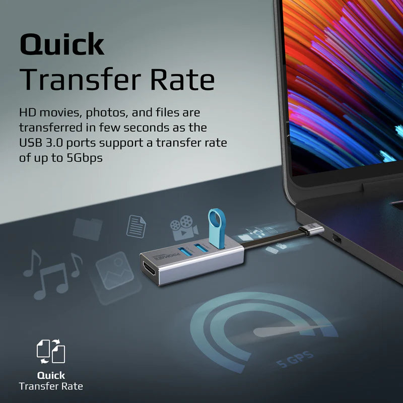 Promate 4-in-1 4K Vivid Clarity USB-C to HDMI Adapter | MediaHub-C3
