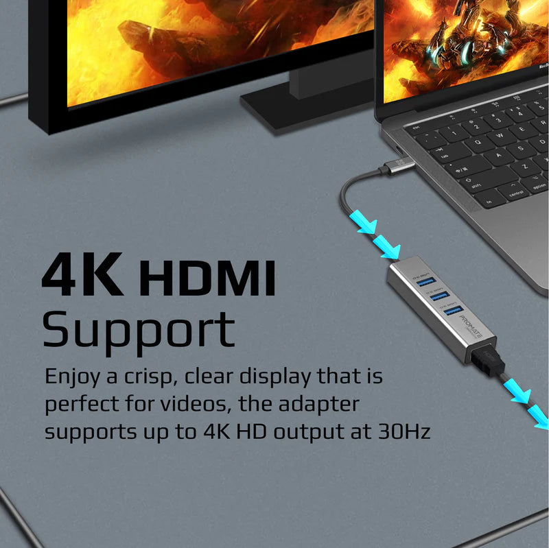 Promate 4-in-1 4K Vivid Clarity USB-C to HDMI Adapter | MediaHub-C3