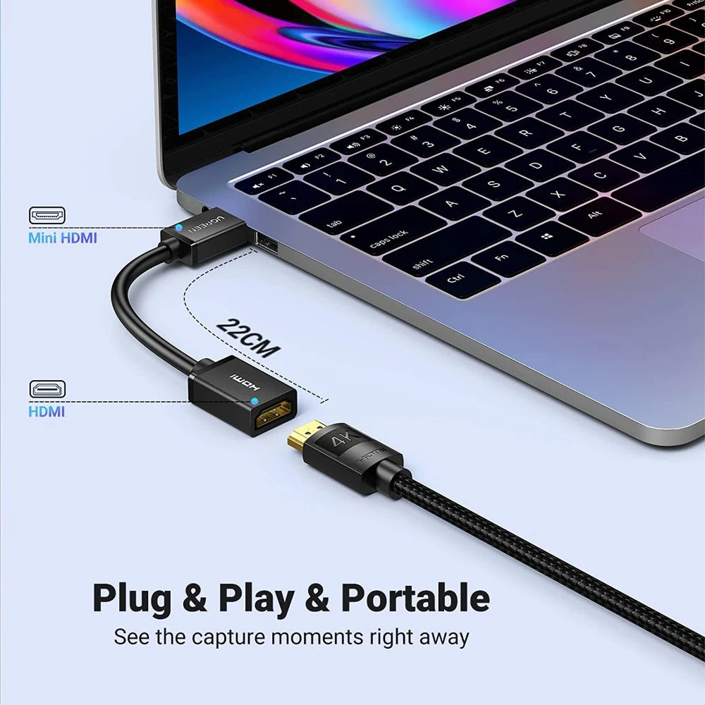 UGREEN Mini HDMI Male to HDMI Female Cable 22CM (BLACK) | 20137