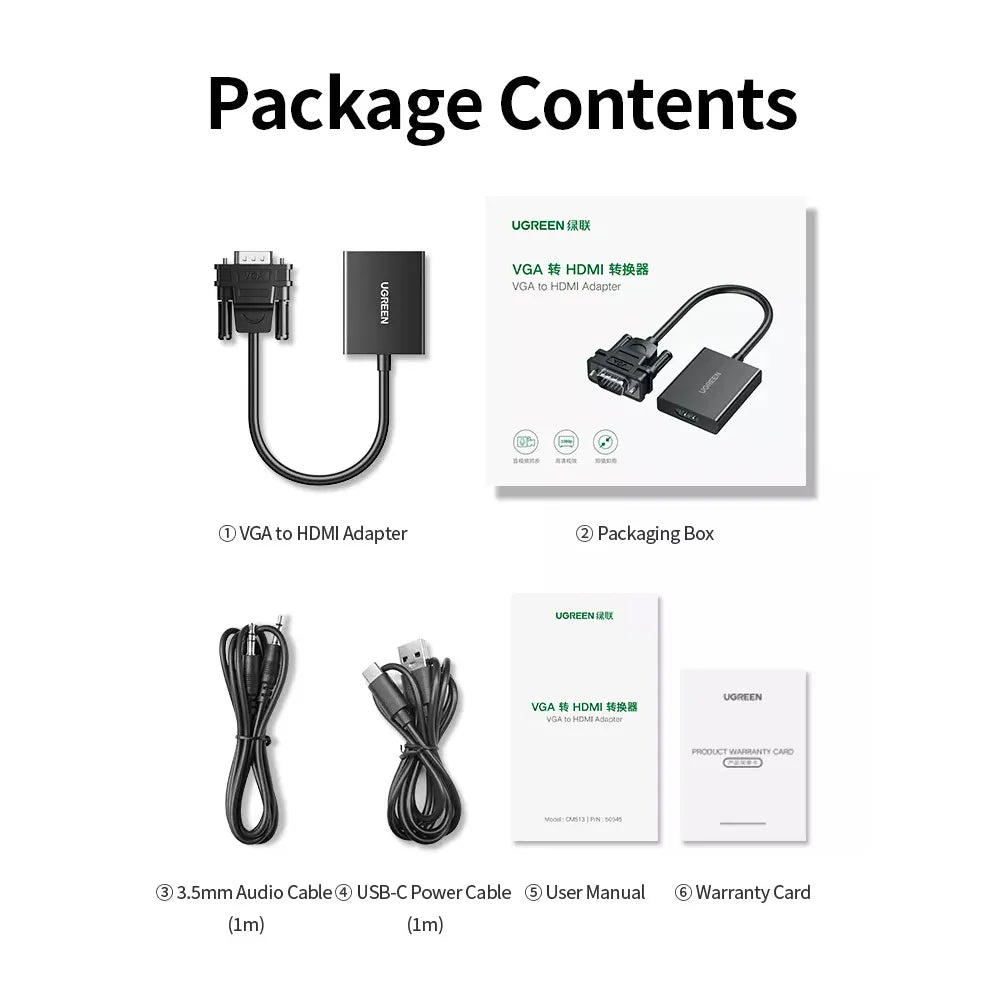 UGREEN VGA to HDMI Converter With Audio CM513 | 50945