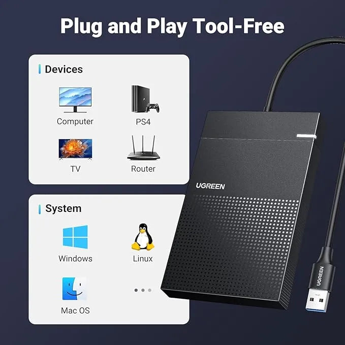 UGREEN USB 3.0 To 2.5" External HDD Enclosure With 1.6ft Cable 5G | 30719