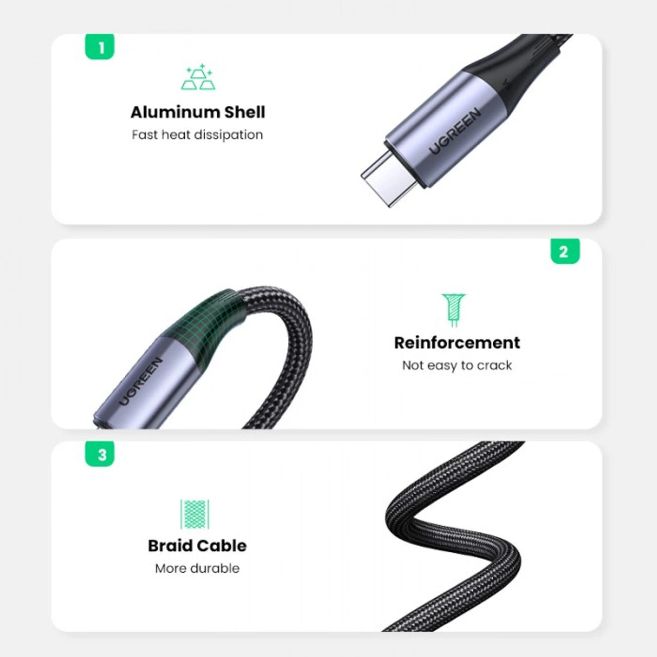 UGREEN USB-C 3.1 GEN2 Male To Male 5A Data Cable 1M | 80150