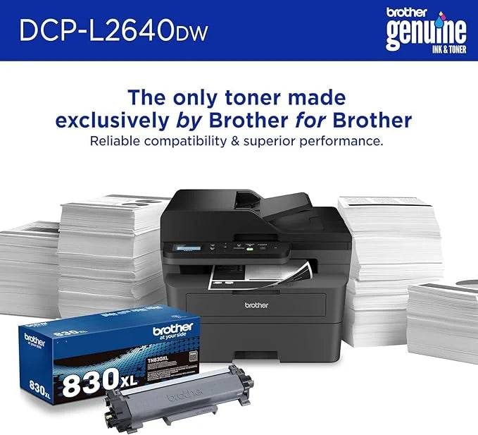 Brother DCP-L2640DW Series Wireless Monochrome 3-in-1 Laser Printer, 36 ppm in Black, 250 Sheets, Mobile Printing, Automatic Two-Sided Printing, Refresh Subscription Trial, Gray, with MTC Printer Cable