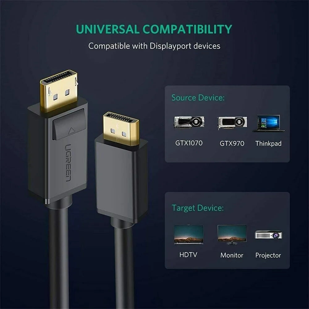 UGREEN 4K Display Port 1.2 Male to Male 1M Cable - Black | 10244