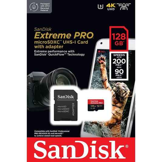 SanDisk 128GB Extreme PRO microSDXC UHS-I Card + SD Adapter | SDSQXCD-128G-GN6MA