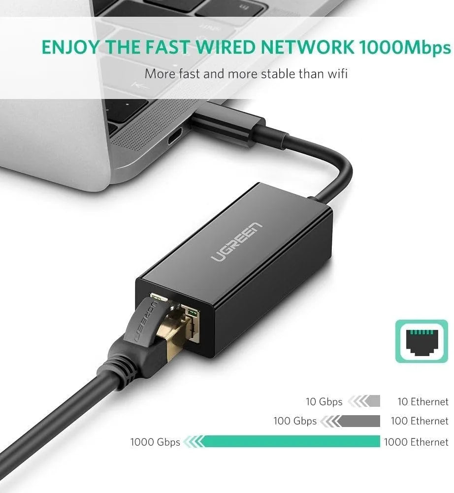 UGREEN USB-C to Gigabit Ethernet Adapter - RJ45, 10/100/1000Mbps | 50307