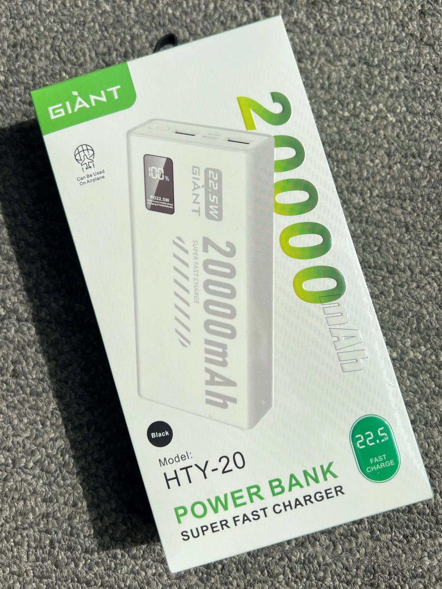 Giant 20000mah Fast Charging Power Bank - Black | HTY-20