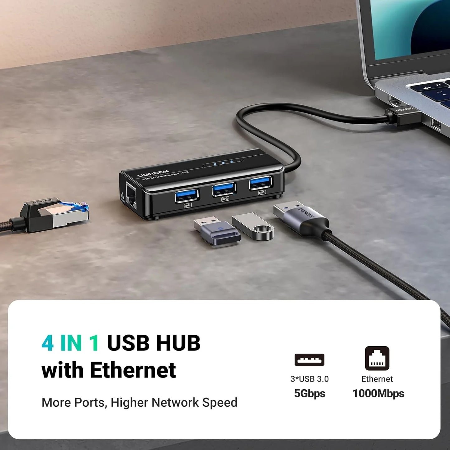 UGREEN USB3.0 HUB with Gigabit Ethernet Adapter | 20265