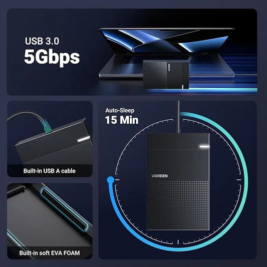 UGREEN USB 3.0 To 2.5" External HDD Enclosure With 1.6ft Cable 5G | 30719
