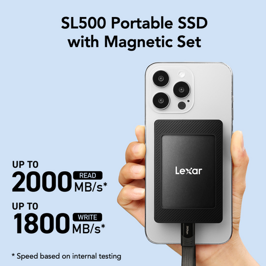 Lexar SL500 1TB Portable SSD With MagSafe Magnetic Set, USB 3.2 Gen 2×2, Up To 2000MB/s Read, 1800MB/s Write, IP54, 2m Drop, AES Security, USB-C Ready