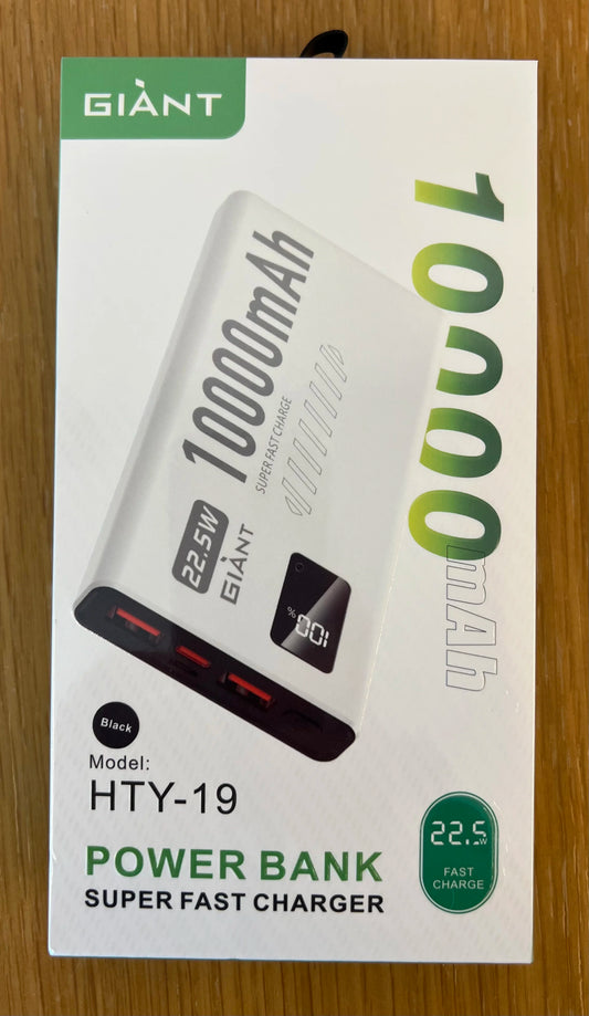 Giant 10000mah Fast Charging Power Bank - White | HTY-19