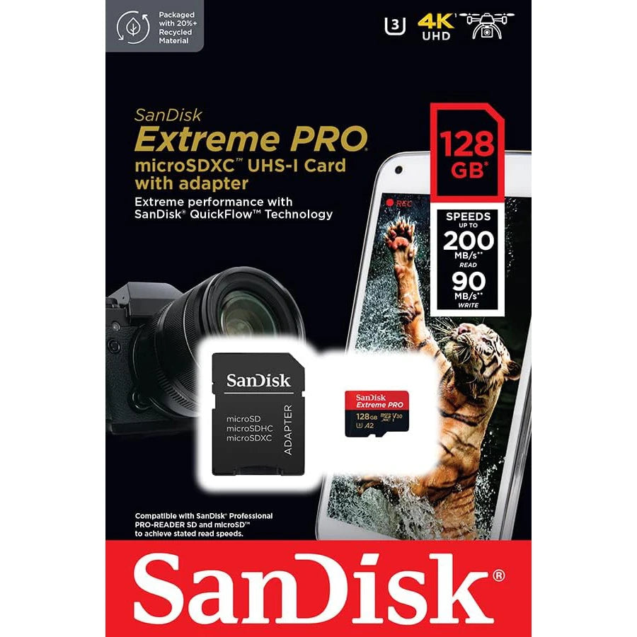 SanDisk 128GB Extreme PRO microSDXC UHS-I Card + SD Adapter | SDSQXCD-128G-GN6MA