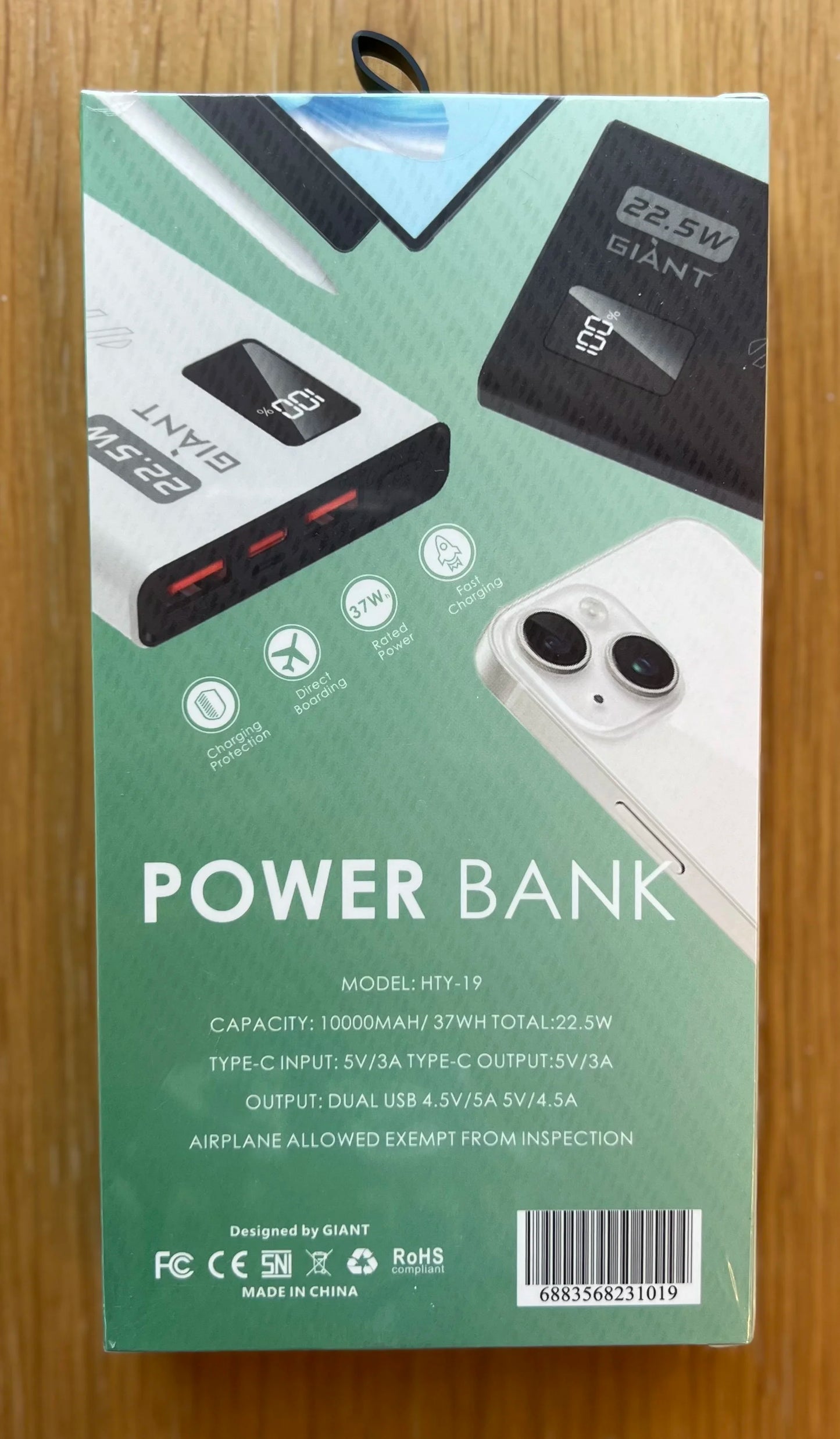 Giant 10000mah Fast Charging Power Bank - White | HTY-19